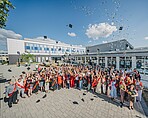 250711_Anniversary party_Hat throwing Graduates throw their graduation hats