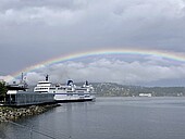 Ferry with rainbow