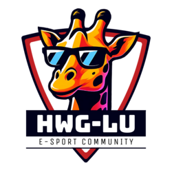 Das Logo der HWG-LU E-Sport Community zeigt eine stilisierte Giraffe mit Sonnenbrille, die für einen coolen und modernen Look steht. Die Giraffe symbolisiert Kreativität und Teamgeist in einer dynamischen E-Sport-Gemeinschaft.