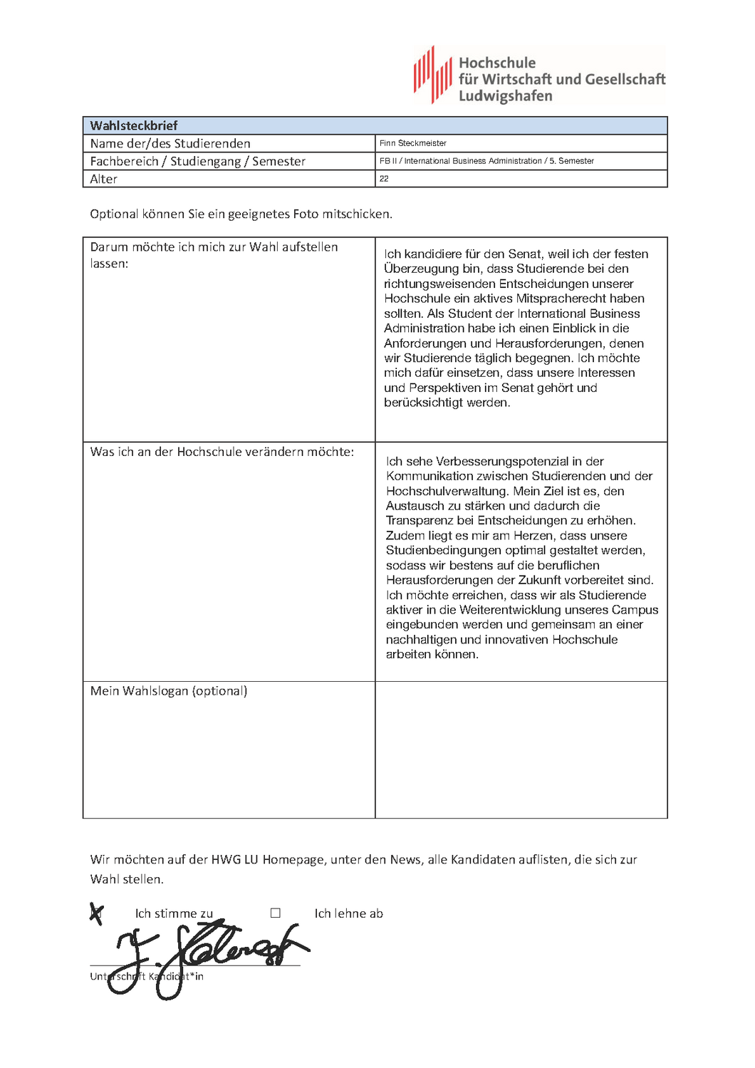 Election profile Finn Steckmeister