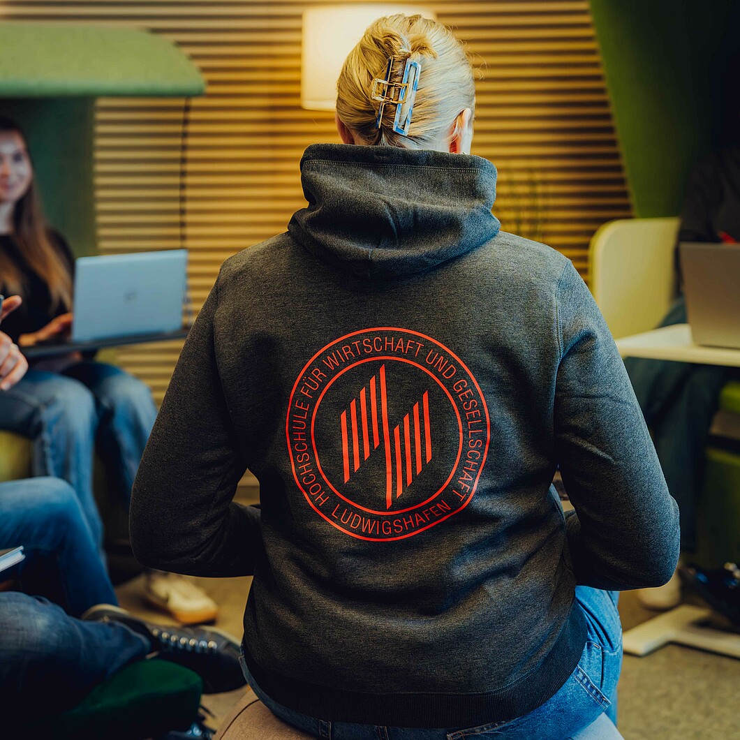 Back view of students with HWG LU hoodie