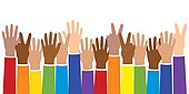 Graphic with hands in all skin colors and colorful sleeves.