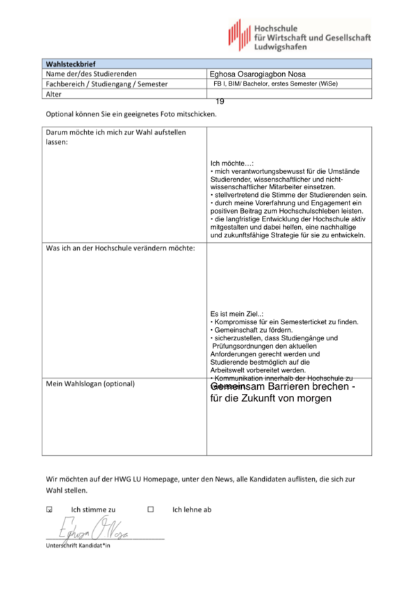 Electoral profile Eghosa Osarogiagbon Nosa