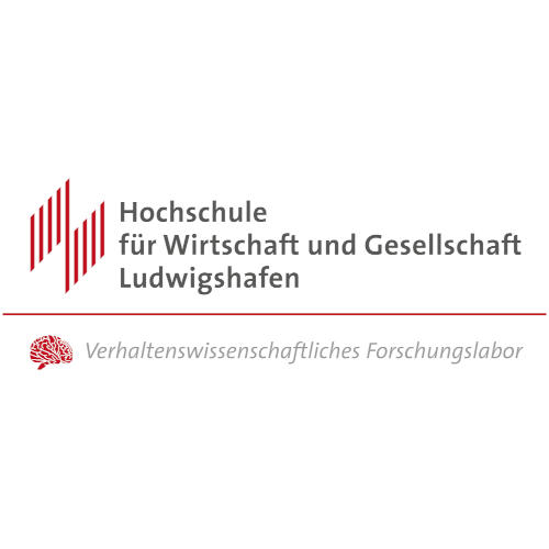 Logo der Hochschule für Wirtschaft und Gesellschaft Ludwigshafen, darunter der Schriftzug 'Verhaltenswissenschaftliches Forschungslabor' mit einem roten Gehirn-Symbol auf der linken Seite